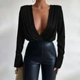 thumbnail image 2 of Moda mujer Casual sólido Sexy cuello en V profundo hombreras manga larga camisa mono Tops Pompotops gfhjh22523, 2 of 5