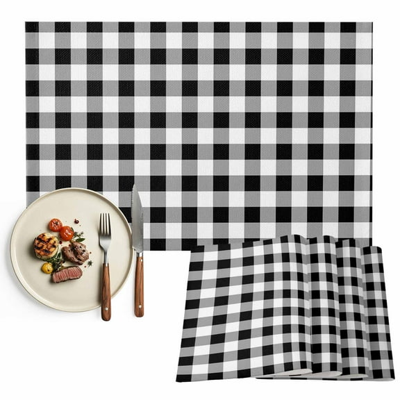 Placemats Set of 4, Buffalo Check Plaid Place Mats Black White Plaid Farmhouse Tablemats Washable Placemat Table Decoration for Kitchen Table Dinner Party Home Decor Indoor Outdoor 13x19 Inch