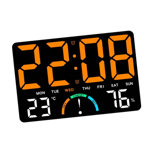 Reloj de pared digital, medidor de temperatura con pantalla grande, despertador para sala de estudio Naranja