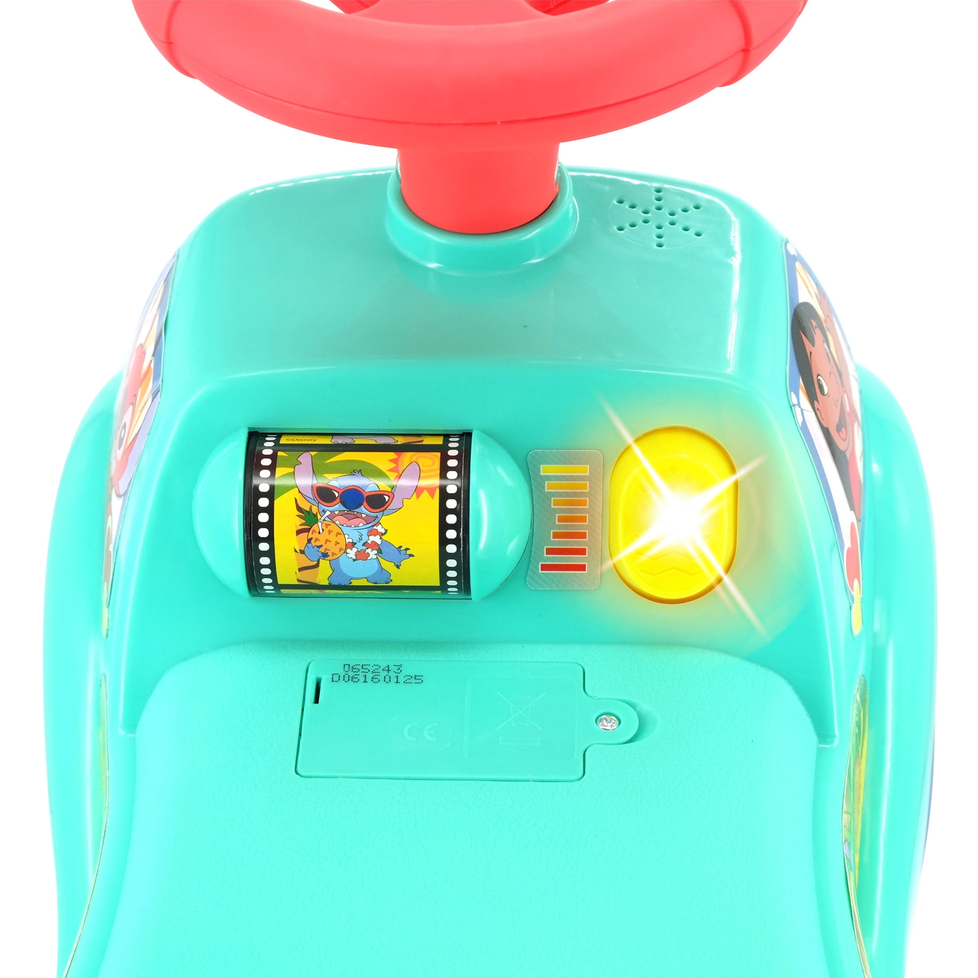 Kiddieland: My First Ride-On - Stitch - Teal & Red, Disney Character Lights & Sounds Foot-To-Floor Vehicle, Spin Roller & Steer Wheel, Toddler 12-36mo