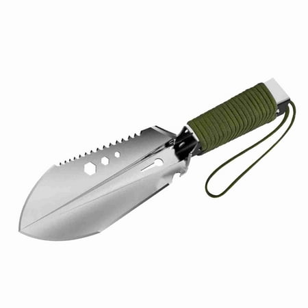 BOKYAN 8-in-1 Multi-Tool Camping Shovel Heavy Duty Portable Stainless Steel Hand Shovel for Backpacking Hiking Gardening Digging and Survival Army Green Wrap Rope 10.4 inches / 26.5 cm