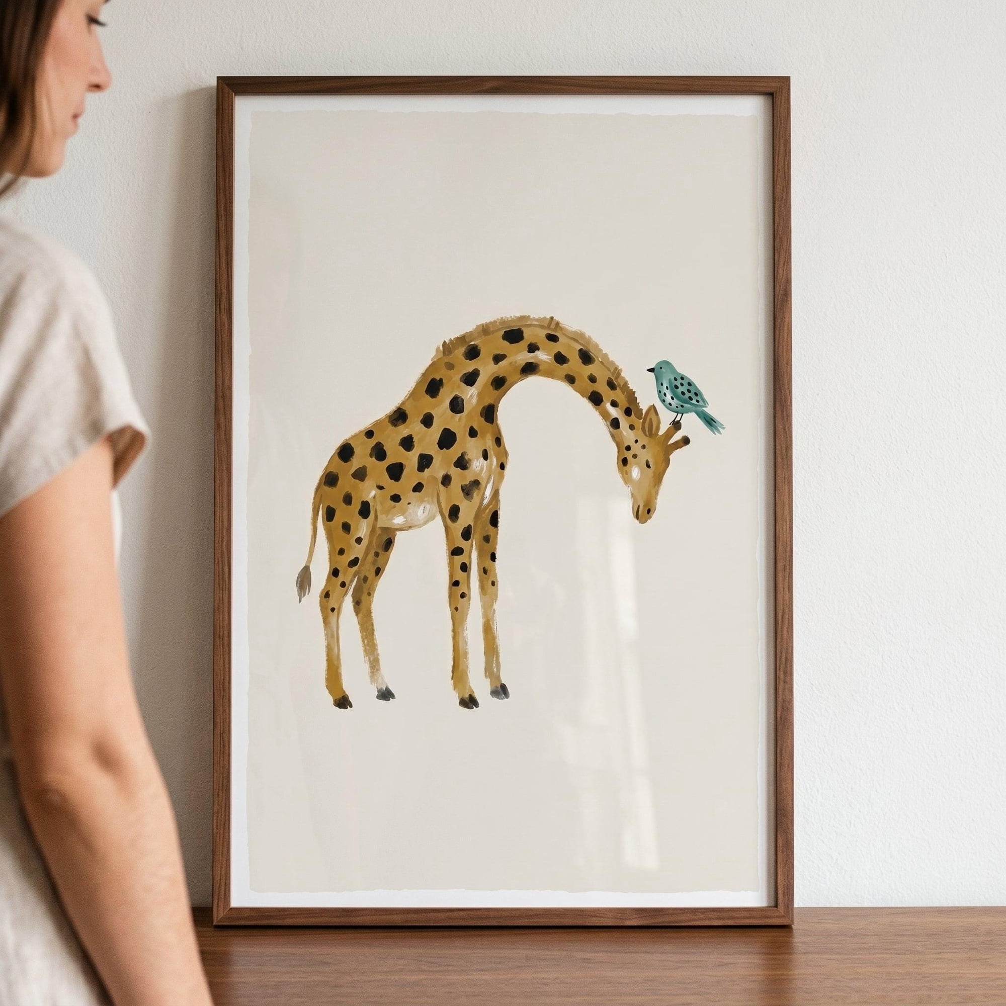 Earth Tone Giraffe Safari Neutral Animal Wildlife Nursery Poster , Poster Print Only