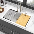 thumbnail image 5 of 33"×22"×9.65" Rectangular Quartz Kitchen Sink - White Granite Composite Top - mount Kitchen Workstation Sink., 5 of 8