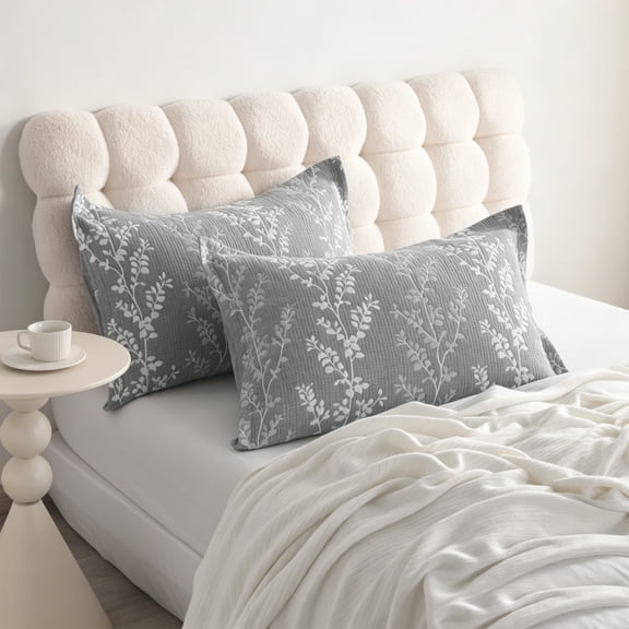 Kelnaro 3 Layer Muslin Cotton Pillow Shams, Standard 20x26 Inches, 2 Pack, Gray Tree