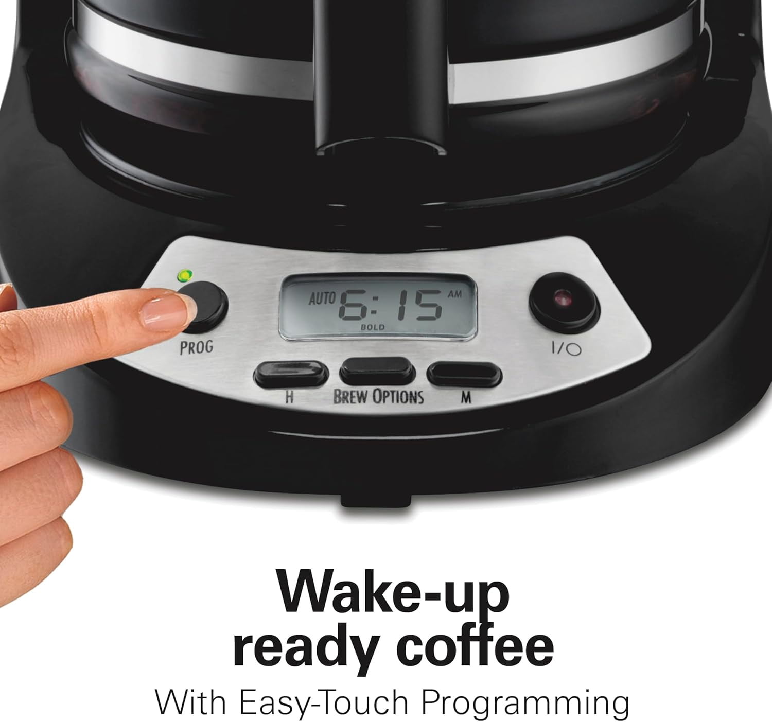 Restored Hamilton Beach 12 Cup Programmable Drip Coffee Maker, Brew Options, Glass Carafe (46299), Black with Stainless Accents (Refurbished)
