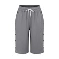 thumbnail image 4 of Cotton Linen Pants for Women Summer Casual High Waisted Drawstring Beach Bermuda Shorts by Yigetop Grey 2XL, 4 of 7