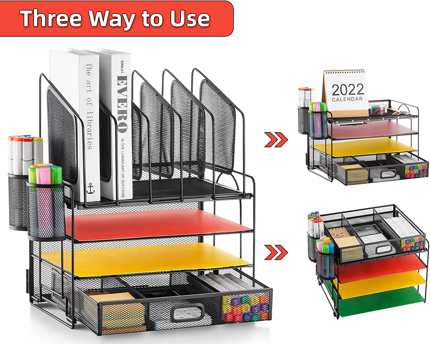 Marbrasse 4-Tier Mesh Desk Organizer with Drawer and Pen Holders photo 5
