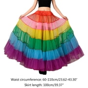 ZPAQI Multicolored Rainbow A-Line Maxi Tutu Skirt Pleated Floor Length Petticoat Hoopless Bridal Mesh Crinoline Underskirt