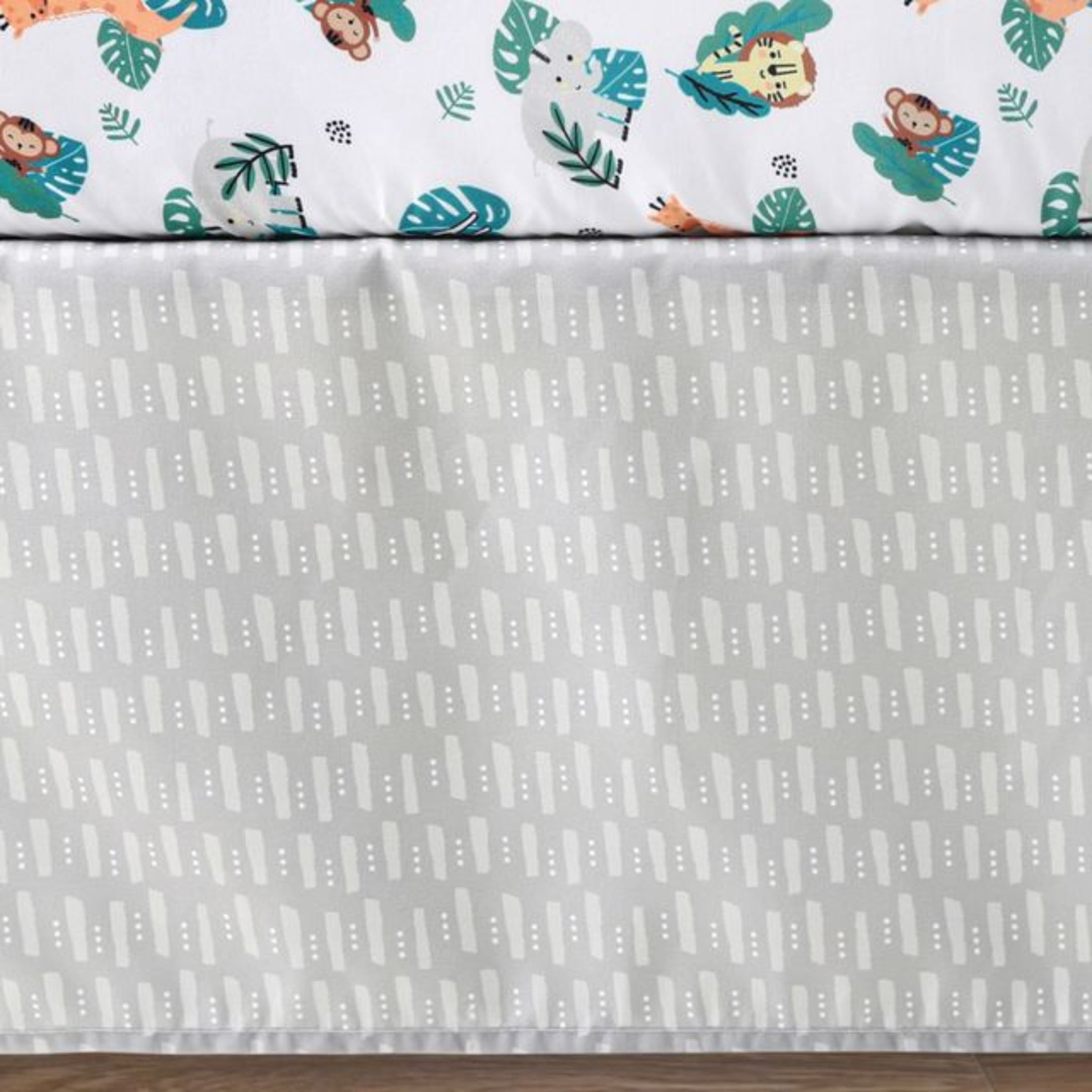 The Peanutshell Green and Grey Safari Adventures Crib Bedding Set for Baby Boys or Baby Girls, 3 Piece Nursery Set