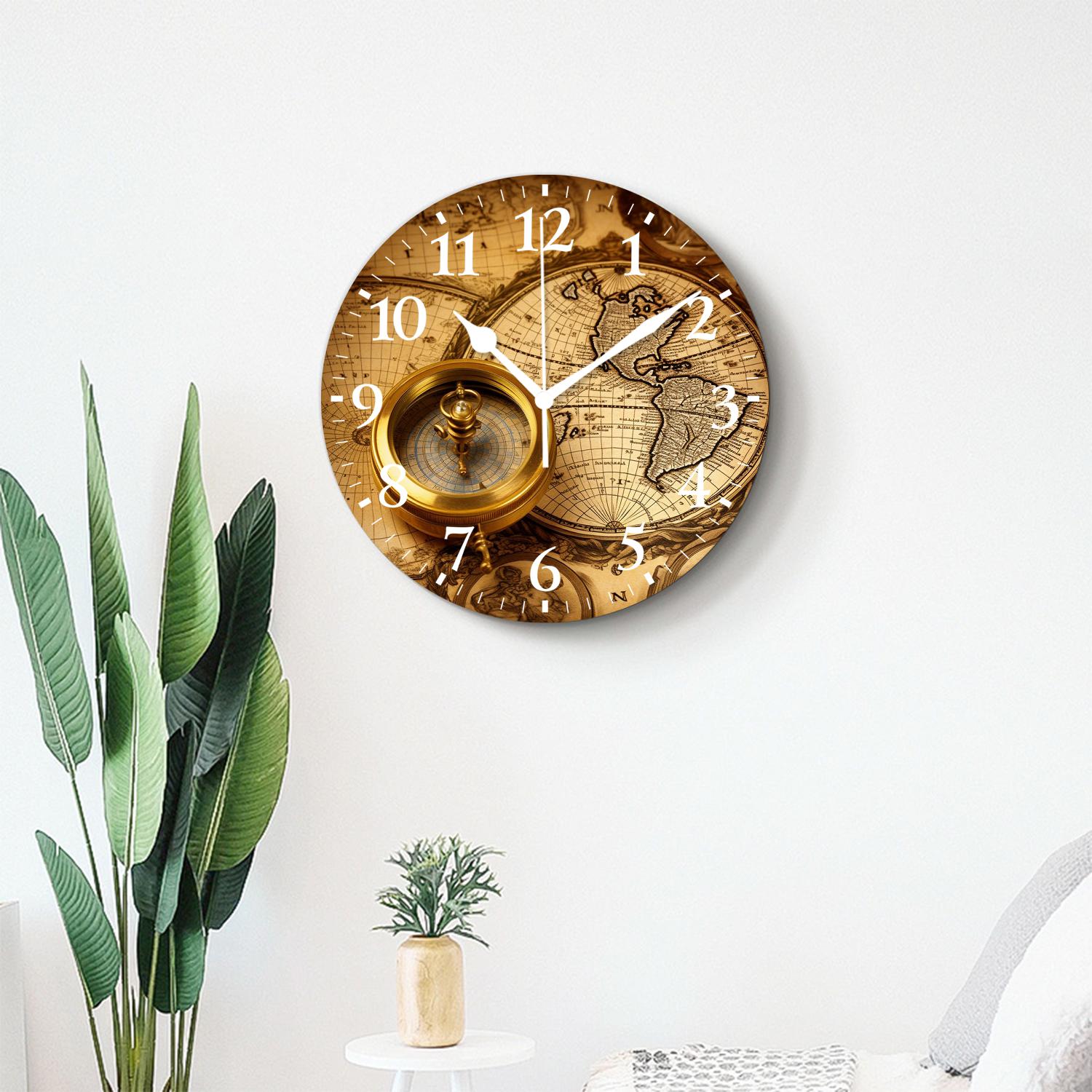 12 Inch Wall Clock Battery Operated Silent Clock Decorative for Office, Kitchen, Outdoor, Living Room，Accurate Map Lovely Design