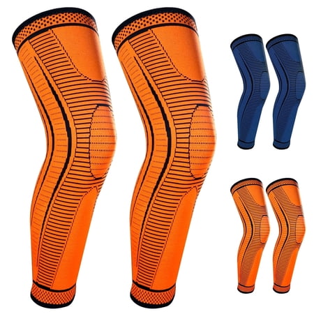 Hautllaif 2 Pack Full Leg Compression Sleeves for Men And Women Long Knee Brace Support for Basketball, Running, Workout, Cycling, Sport(orange，XXL）