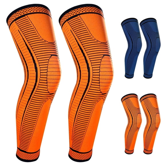 Hautllaif 2 Pack Full Leg Compression Sleeves for Men And Women Long Knee Brace Support for Basketball, Running, Workout, Cycling, Sport(orange,XXL)