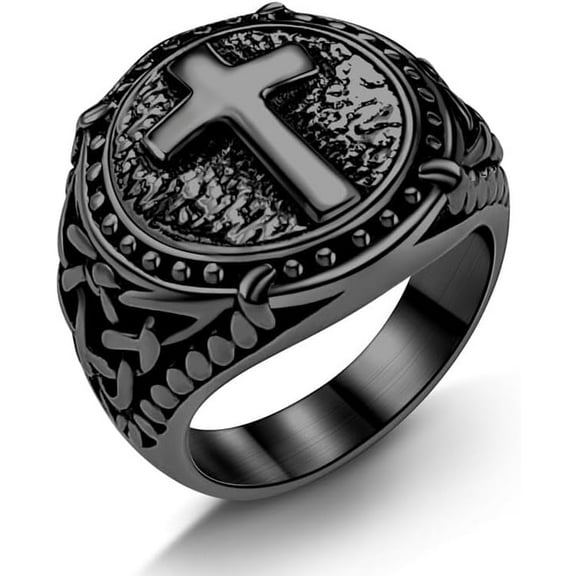 Cross Ring for Men Stainless Steel Celtic Knot Ring, 18K Gold Plated Metal, Retro Vintage Religious Chrisitan Norse Viking Cross Ring, Size 7-13, with Gift Box