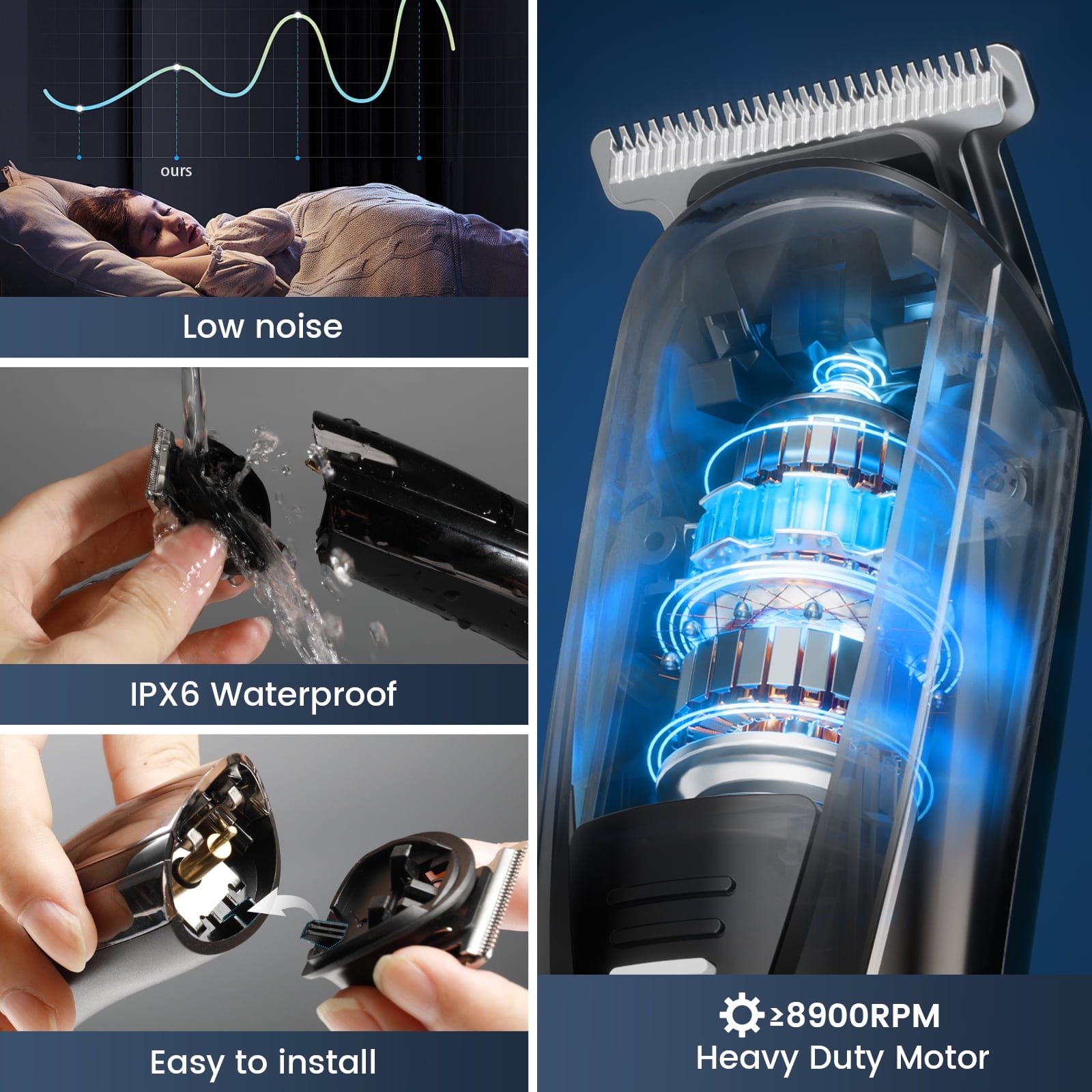 Nogroa Hair Trimmer for Men, Cordless Hair Clippers with Safety Lock, All in One Mens Grooming Kit for Face, Mustache, Nose and Body, Waterproof Rechargeable Beard Trimmer, Gifts for Husband Father