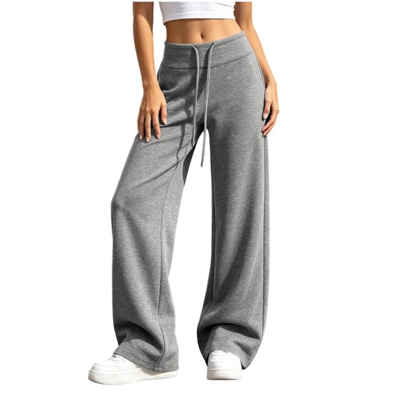 Zysthvn Summer Comfy Pants for Women High Waisted Wide Leg Sweatpants Casual Trousers for Women Loose Solid Drawstring Pants
