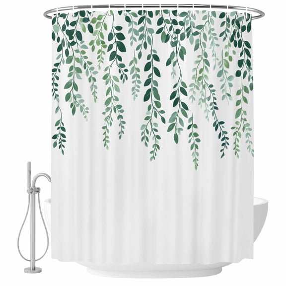 Green Leaves Shower Curtain Set - 72" x 78" Washable Bathtub Curtain with 12 Hooks, Modern Simple Country Spring Pastoral Vines Waterproof Fabric Stall Shower Curtains for Bathroom/Bathtub Décor