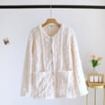 thumbnail image 4 of SZJXBUY Button Front Bed Jackets Women Winter Plush Fleece Pajama Tops Thermal Long Sleeve Button Down Sleepwear Fuzzy Coat with Pockets Beige,L, 4 of 9