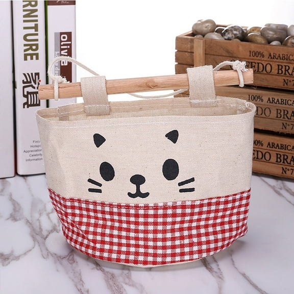 Vikakiooze 2023 Home Storage and Organization New Cotton Cartoon Cat Hanging Storage Bag Debris Pouch Wall Combination