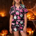 thumbnail image 2 of Leey-World Toddler Halloween Pjs Satin Pajama Sets Girls Silk Button Down Short Sleeve & Short Sleepwear 2PCS Pjs for Girls 2T 3T 4T 5T 6T 7T 8T, 2 of 5