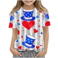thumbnail image 2 of Amidoa Girls Short Sleeve Independence Day Graphic Summer Crewneck T Shirts Casual Kids Tops Gray Size 3T, 2 of 6