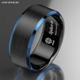 thumbnail image 6 of Tungsten Rings for Men Wedding Bands for Him 8mm Black Brushed Blue Edge, 6 of 7