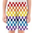 thumbnail image 4 of CUZIBR Boys Shorts Rainbow Color Checkerboard Print Athletic Beach Casual Elastic Waist Loose Lightweight Sport Short Pants For Boys Summer Fashionable Holiday Daily Wear,Red,2-3 Years, 4 of 4