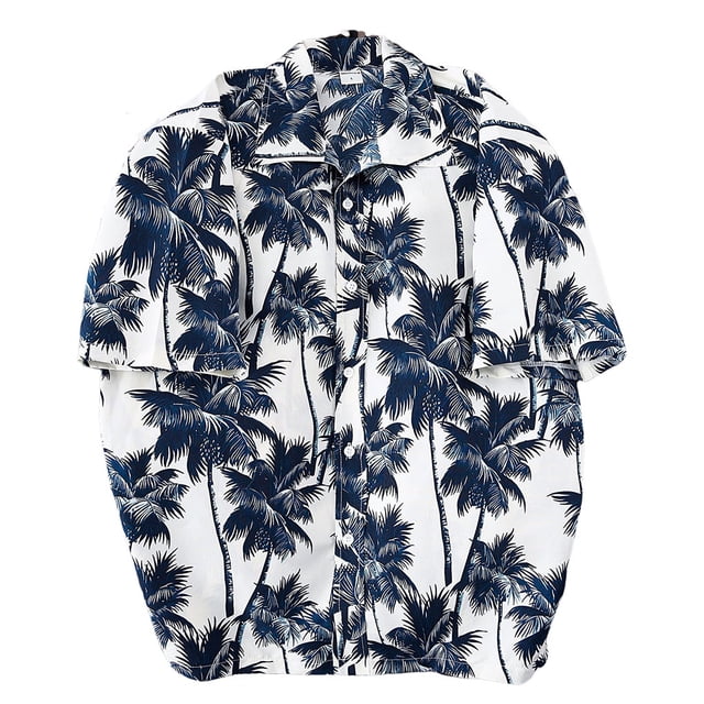 Sonducket Camisetas de manga corta informales con estampado geométrico para hombre, ropa holgada, camisas hawaianas, vacaciones de un solo pecho Camisetas Beige L