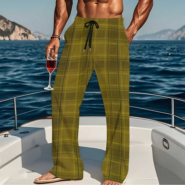 Pantalones de pijama largos para hombre, informales, con estampado a cuadros, holgados, deportivos, elásticos, rectos, vintage, con bolsillos
