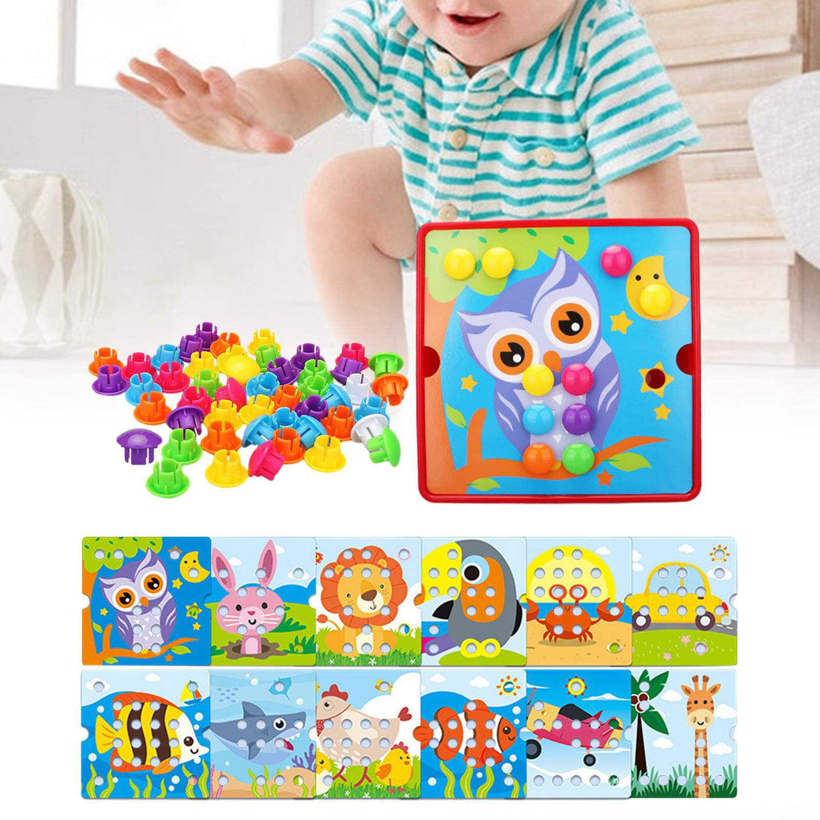 yotijay Assorted Color Mosaic Pegboard Educational Toys, 46 Buttons and 12 Pictures with E