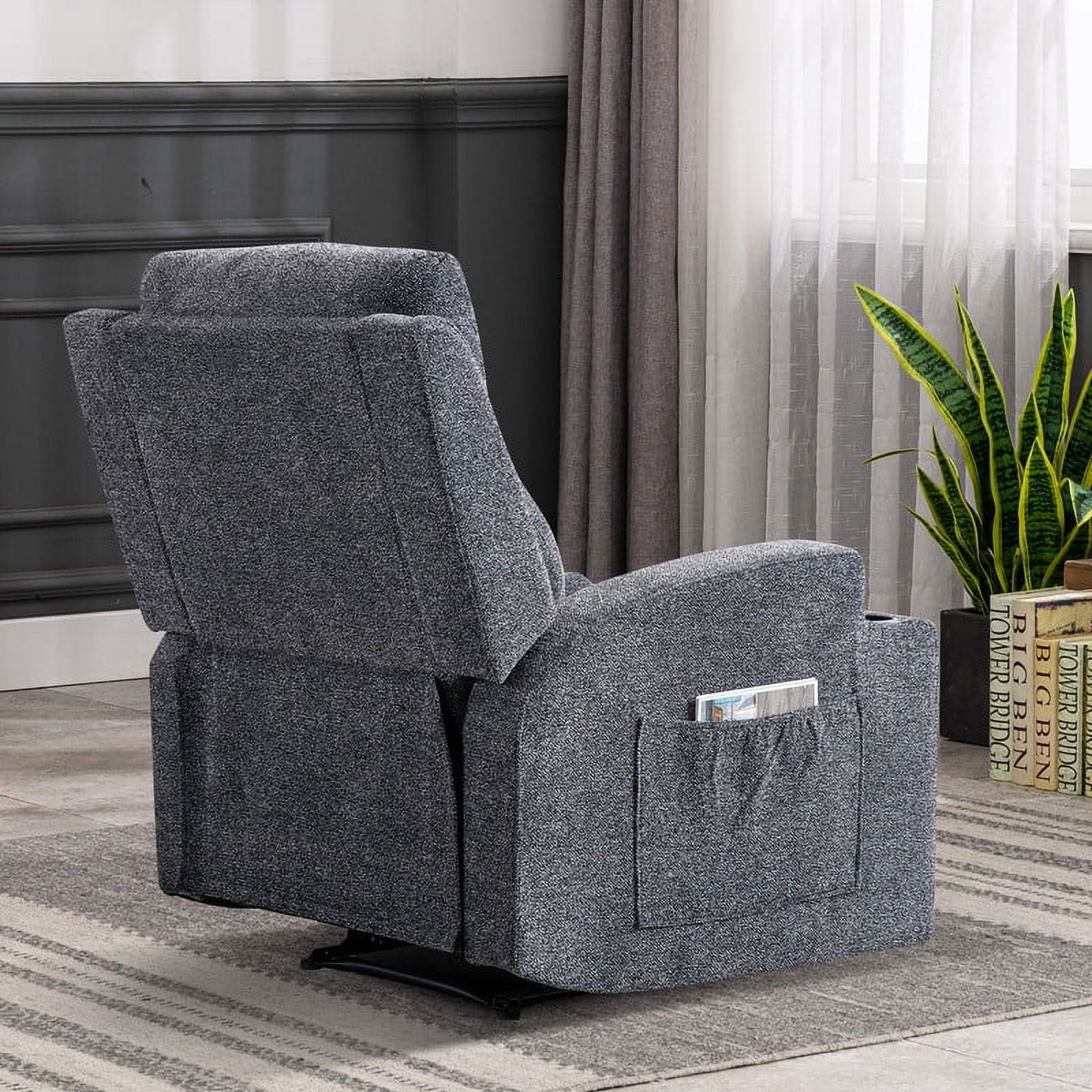 Ebello Manual Heated Massage Recliner, Soft Fabric Modern Overstuffed Recliner with Cup Holders for Living Room & Home Theater, Navy