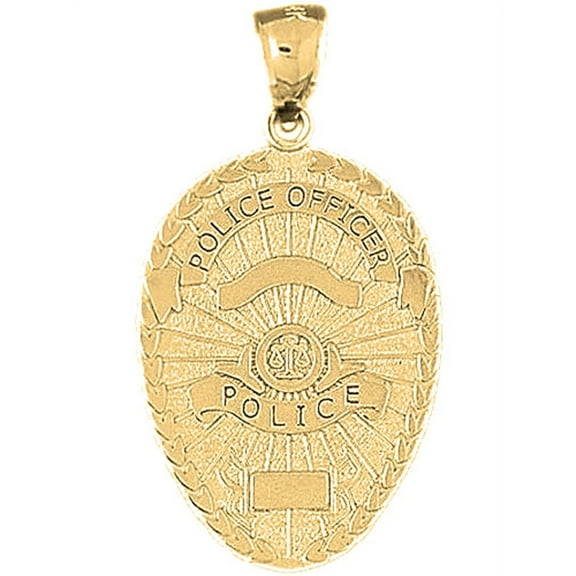 18K Yellow Gold Police Officer Badge Pendant - 36 mm