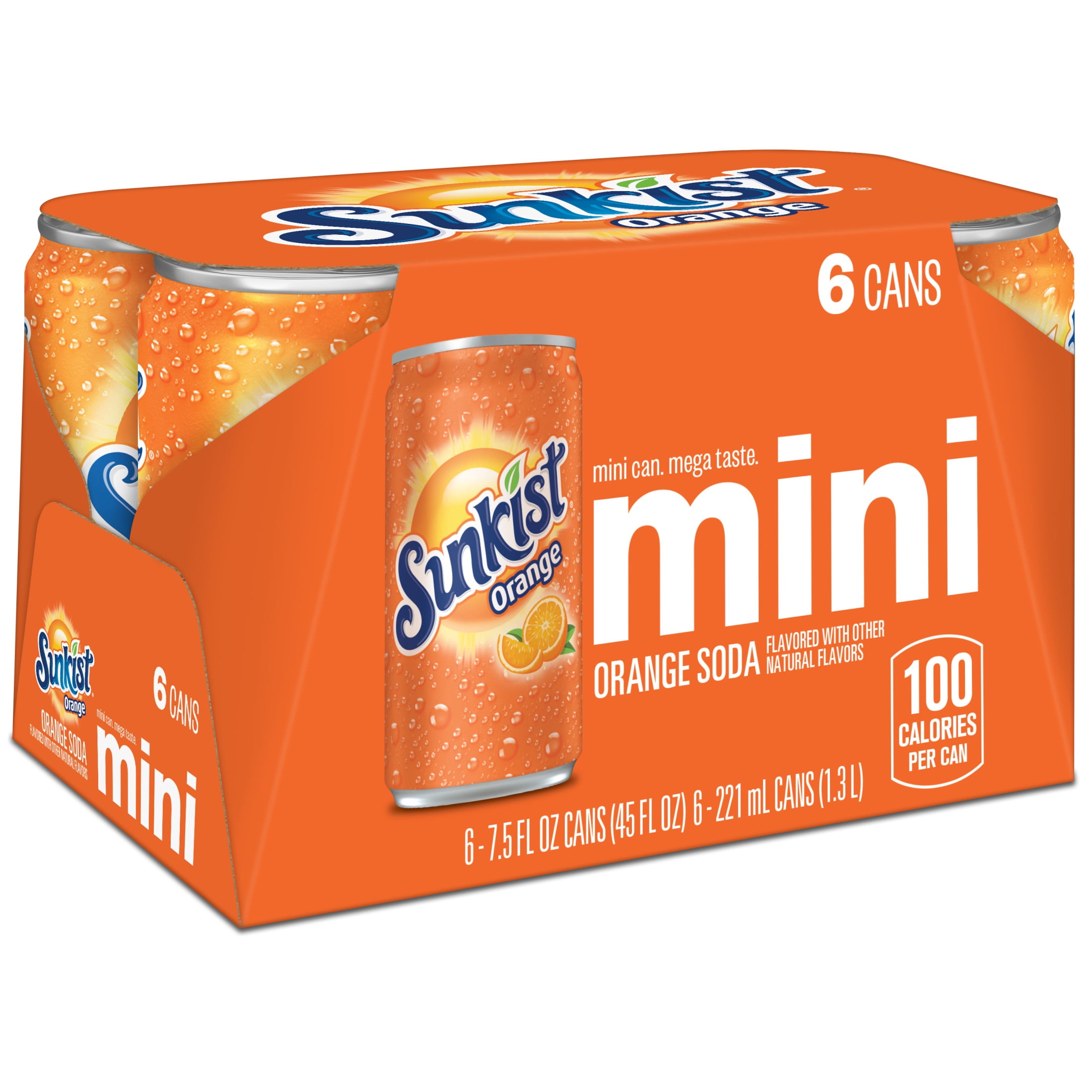 Sunkist, Orange Soda, 7.5 fl oz, 6 Pack Cans, Caffeinated Soft