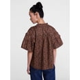 thumbnail image 4 of Scenario Women's Gathered Cotton Voile Top with Short Sleeves, Size XS-XXXL, 4 of 6