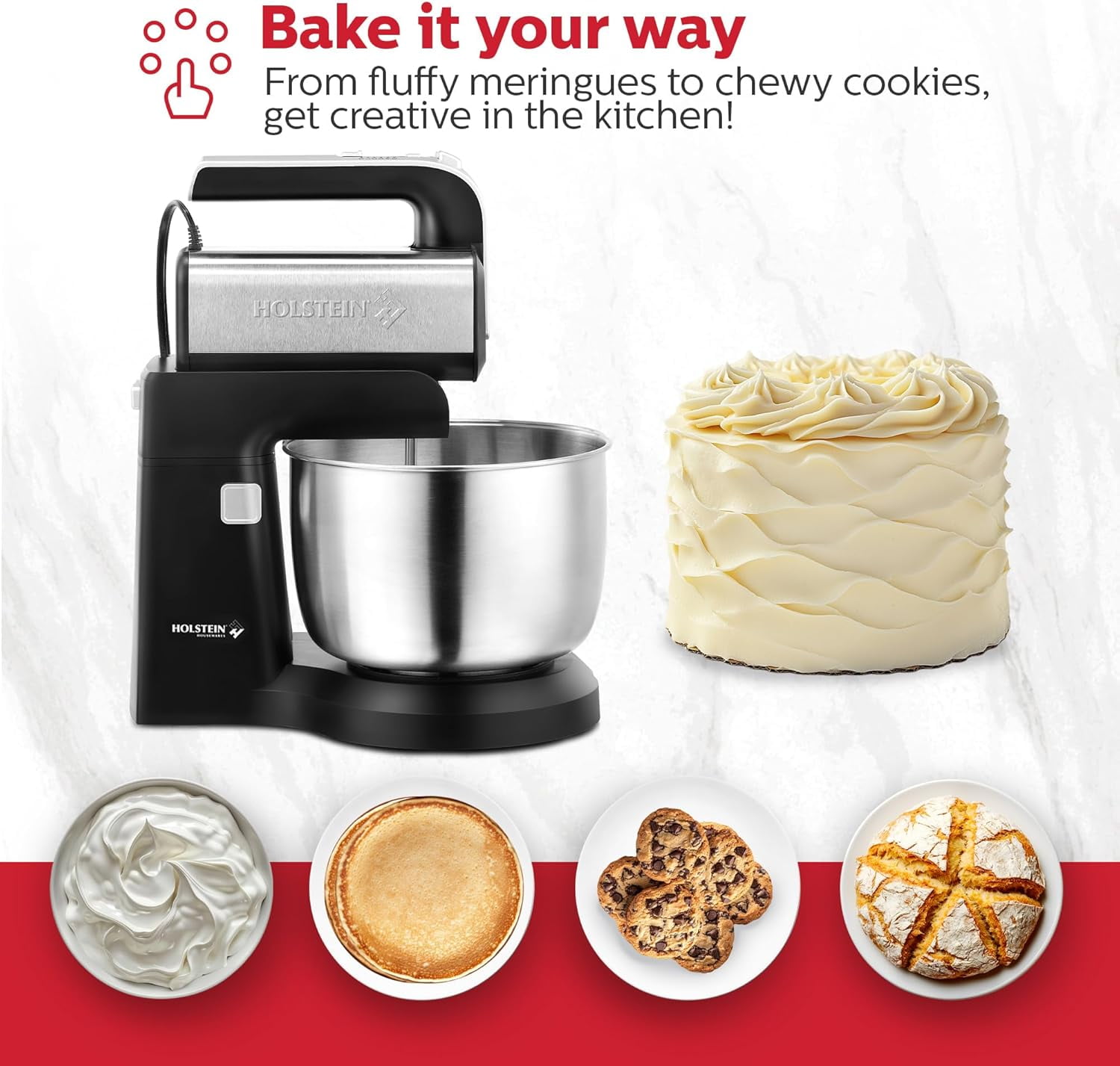 5-Speed Hand and Stand Mixer with LED Light for Baking Whipping
