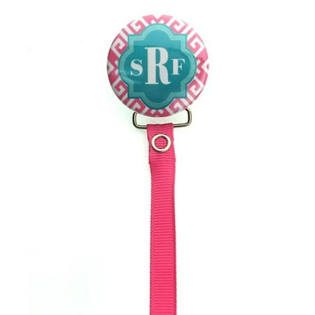Personalized Monogram Hot Pink & Teal Pacifier Clip