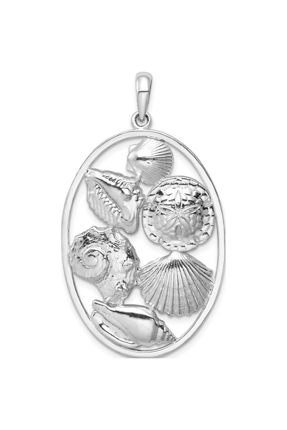 Sterling Silver Polished Shells Oval Pendant(Length 47.7) - Jbsp