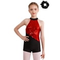 thumbnail image 1 of Miaeowve Ensemble de Danse Sans Manches à Sequins pour Filles, Combinaison Courte avec Couvre-Chef Rouge&Noir 16, 1 of 7
