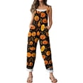 thumbnail image 6 of Halloween Jumpsuits for Women Casual Comfy Cotton Linen Lounge Clothes Funny Floral Print Overalls with Pockets, 6 of 7