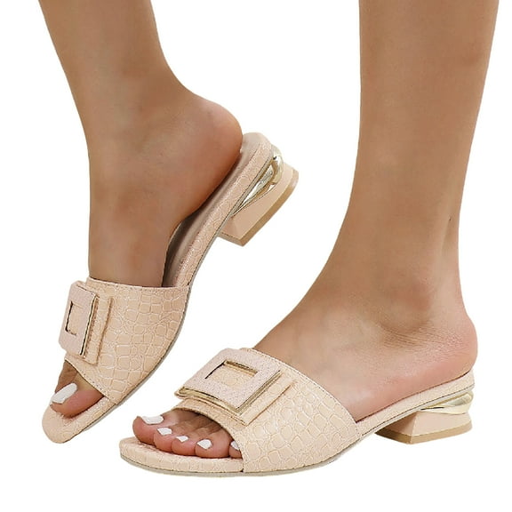 IUJSOY Sandals for Women 2025 Open Toe Slip on Shoes Low Heels Slippers Wedding Party Dress Shoes