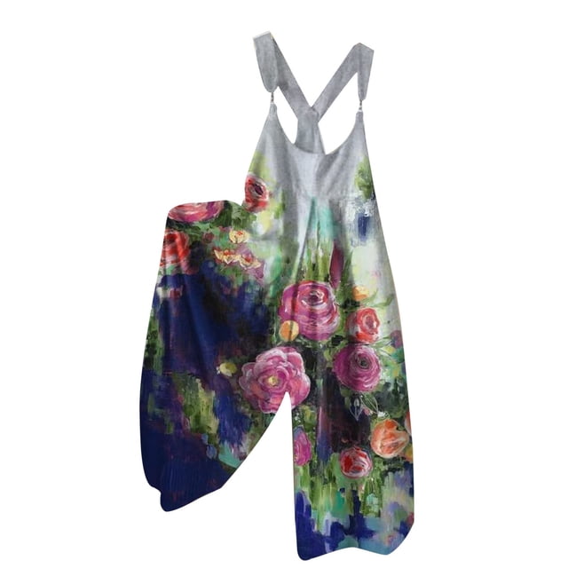 VBARHMQRT Combinaison pour Femmes Manches Longues Shorts Imprimé Décontracté Bretelles Combinaison