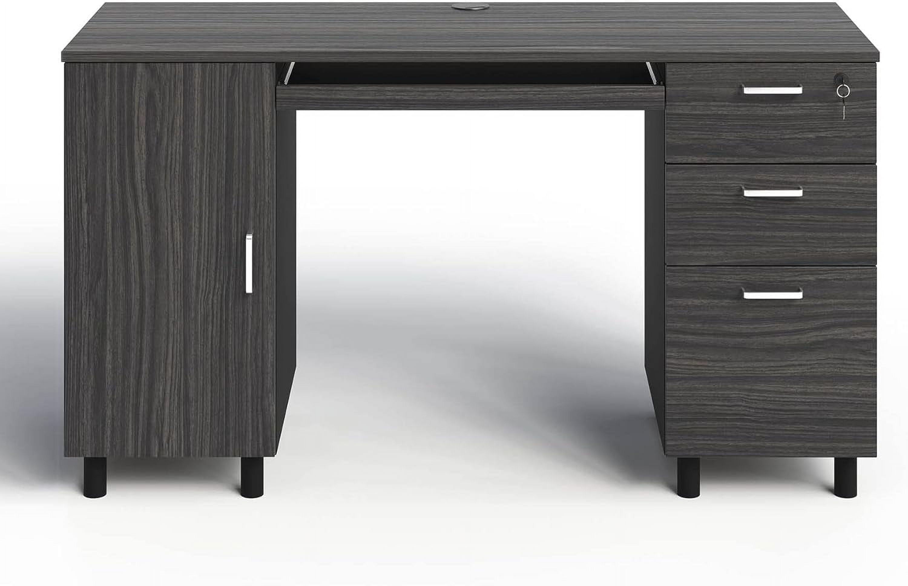Modern Design by Crafts and Comfort Venice Computer Desk Great for Home Office Desk - 3 Drawers and CPU Storage Cabinet - Laptop Workstation with Keyboard Tray and Cable Hole - Grey / Black