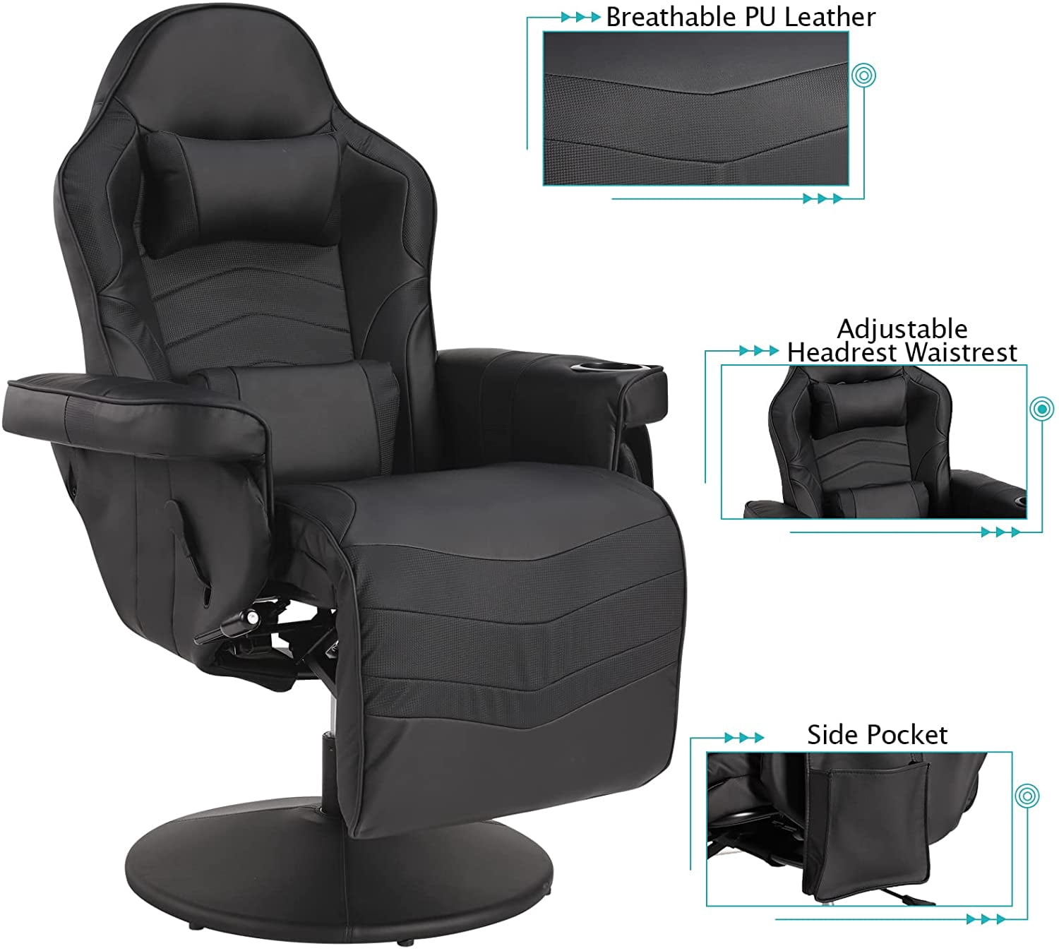 LVUYOYO Massage Gaming Chair Ergonomic PU Leather High Back Adjustable Seat Width