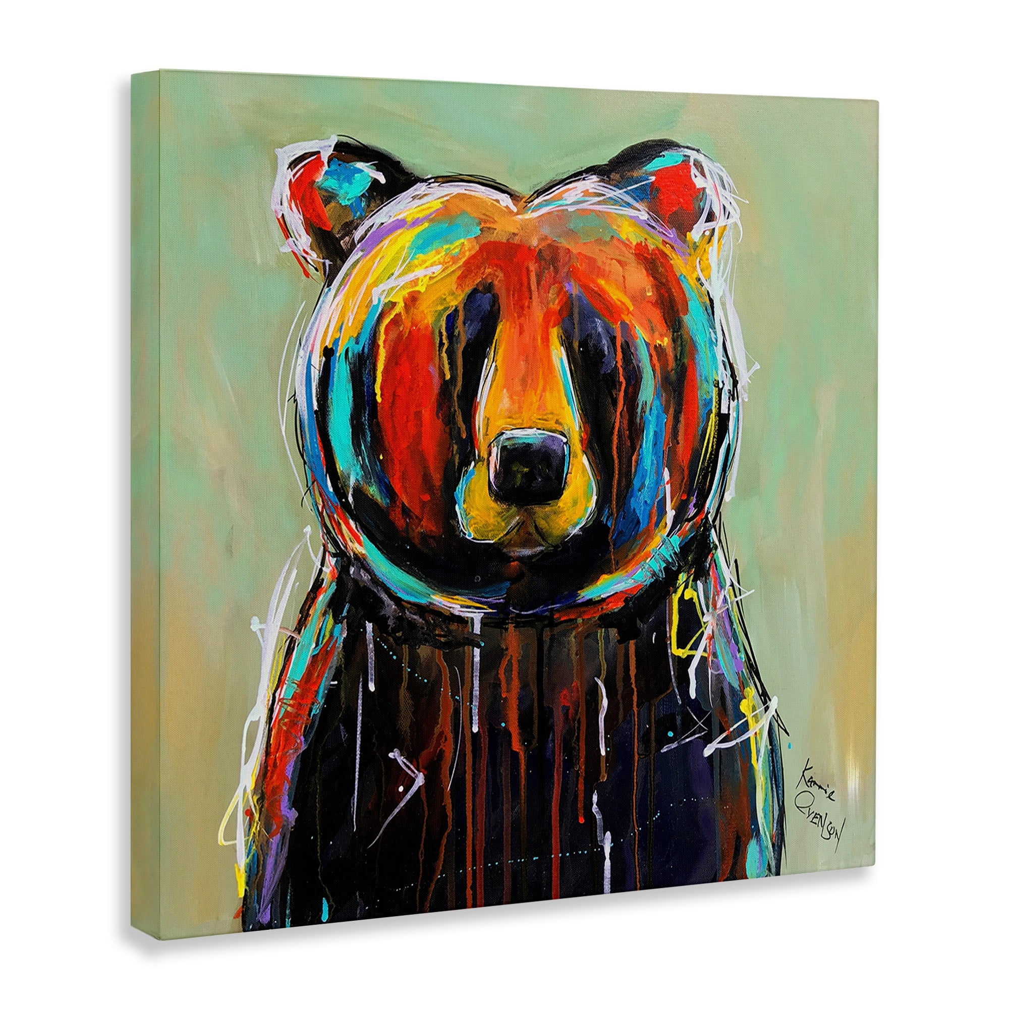 Stupell Industries Abstract Colorful Painted Black Bear Animals & Insects Painting Gallery Wrapped Canvas Art Print Wall Art, 24 x 24