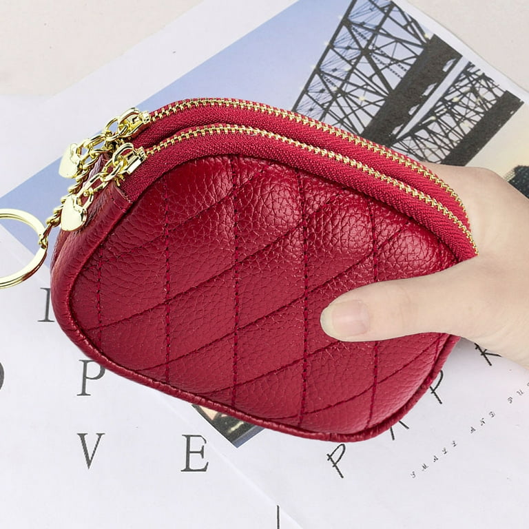 Women Leather Coin Purse Small 2 Zippered Change Pouch Wallet red Walmart