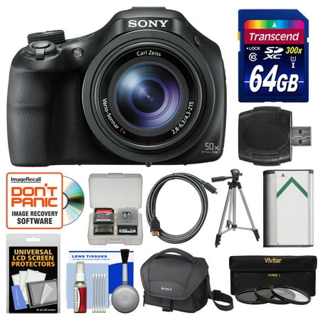 Sony Cyber-Shot DSC-HX400V Wi-Fi Digital Camera with 64GB Card + Case + Battery + Tripod + HDMI Cable + 3 Filters (Best Action Shot Camera For Beginners)