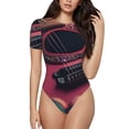 thumbnail image 1 of Saiise Motif Guitare Cœur Romantique Grenouillère à Manches Courtes pour Femmes Col Rond Pyjama Justaucorps Extensible avec Fermeture à Pression-TG, 1 of 7