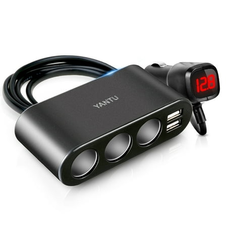 - 3-Socket Cigarette Lighter Splitter, TSV 120W 12V/24V Car Power DC Outlet Adapter with LCD Real-time Voltage Display 3.1A Two USB Charging Ports Car Charger