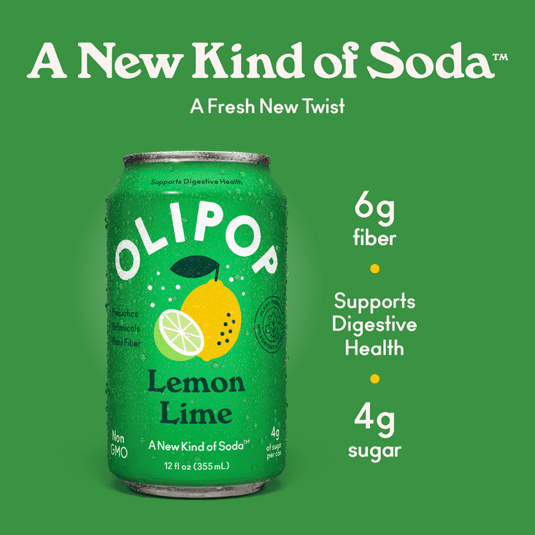 OLIPOP Prebiotic Soda, Lemon Lime, 12 fl oz, Pantry Packs