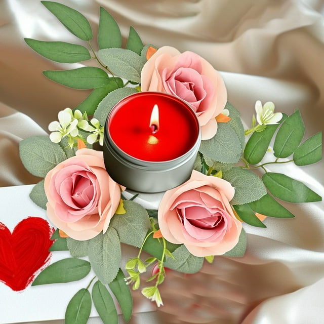 Corona de rosas con velas, flores artificiales de seda, hojas y anillos, ideal para bodas, fiestas de San Valentín, candelabros de mesa, guirnaldas decorativas.