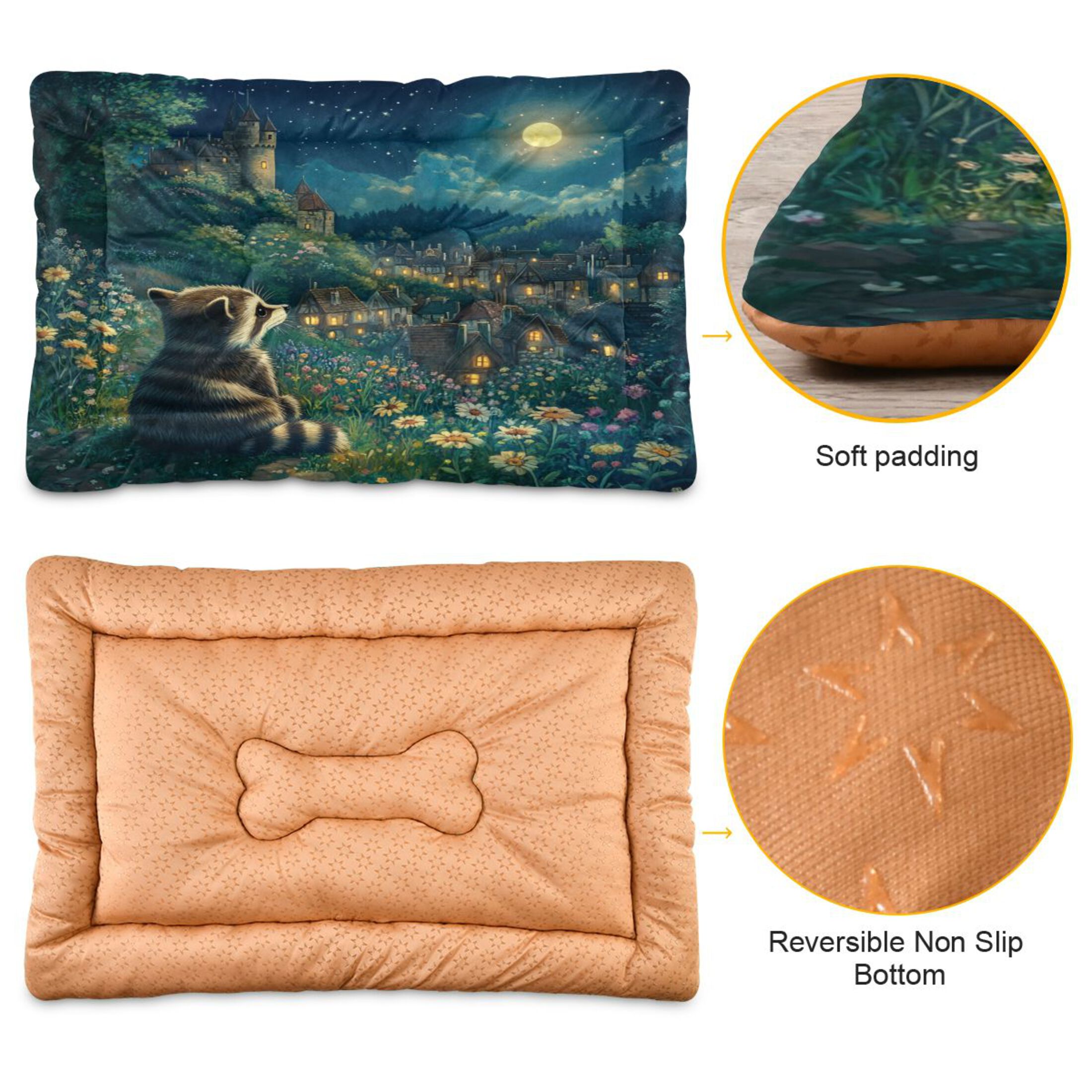 Qxltty Raccoon Journey Ped Pad Wear-resistant and Hard to Bite Through Sleeping Pad for Small Medium Large Dogs Winter Pet Bed 36×24in